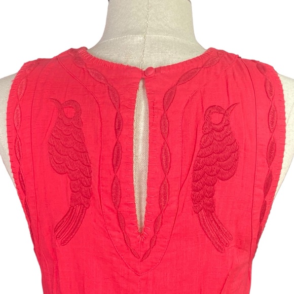 Free People “Birds of a Feather” Red on Red Embroidery Mini Dress size 6 - Picture 8 of 16